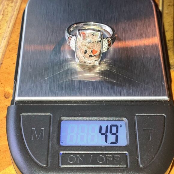 Natural Yooperlite Red Garnet Sterling Silver Ring Size 8 - Picture 9 of 10